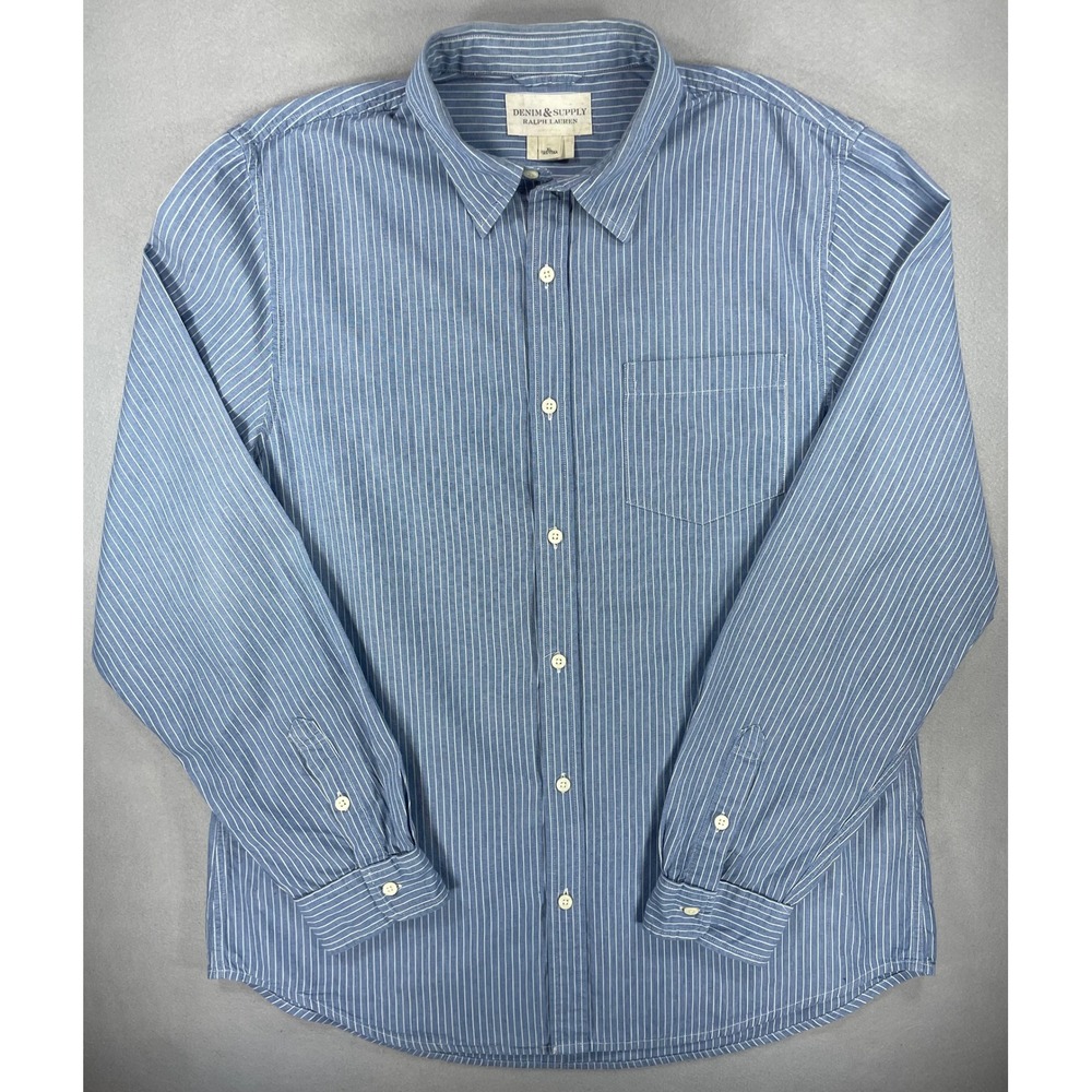 Denim & Supply Ralph Lauren Mens Button Down Shirt Blue Pinstripe Cotton XL